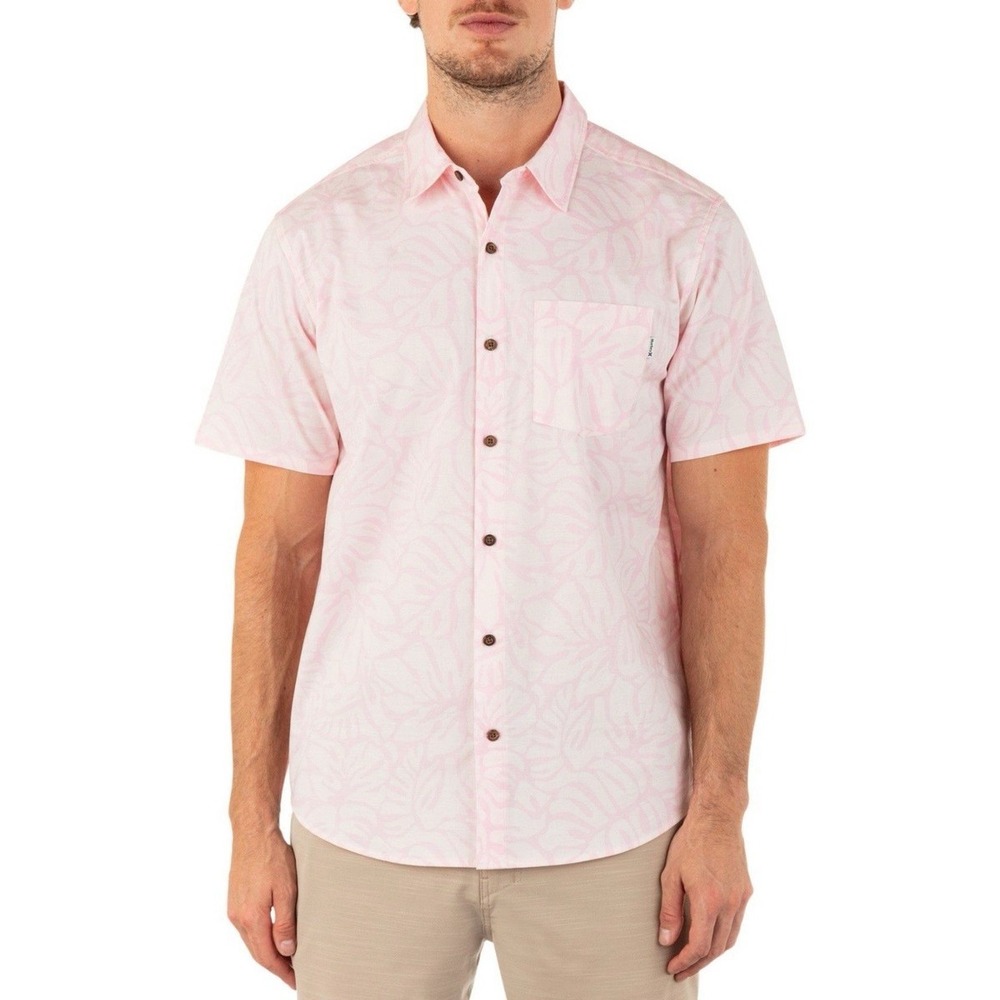 SHIPS TODAY! Hurley Mens Size L One and Only‎ Lido Stretch- Pink Hawaiian Shitt